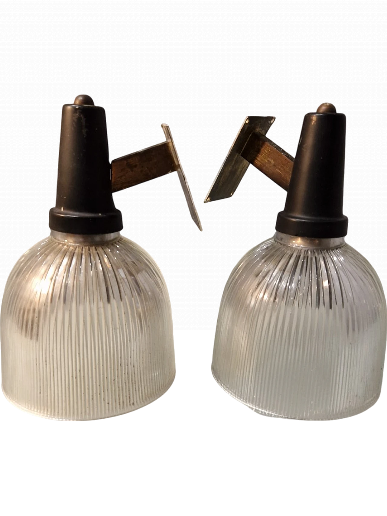 Lampade da parete in ottone con vetro scanalato di Fidenza Vetraria nello stile di Azucena, anni '50, set di 2 9