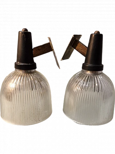 Lampade da parete in ottone con vetro scanalato di Fidenza Vetraria nello stile di Azucena, anni '50, set di 2