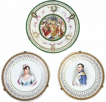 3 Wall plates with portraits of Napoleon and Josephine, 19th century