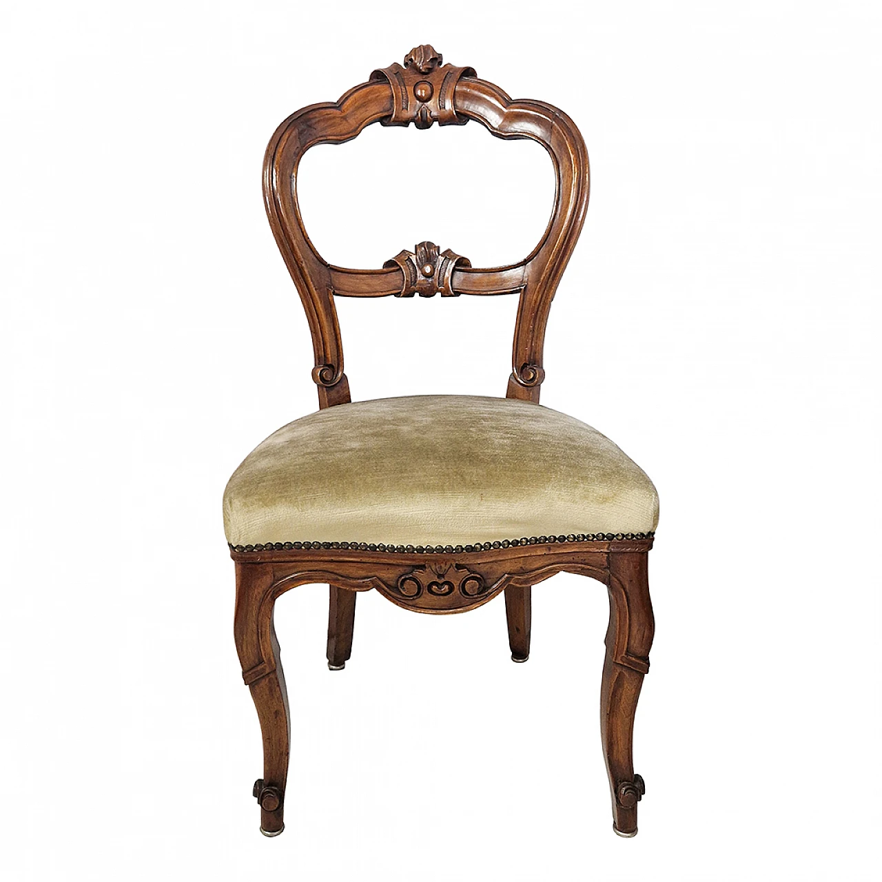 Set of 5 Louis Philippe chairs with green velvet seat, 19th century 3