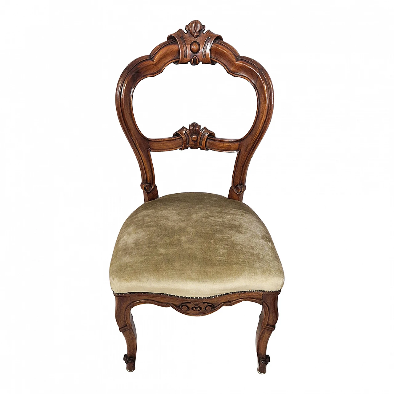 Set of 5 Louis Philippe chairs with green velvet seat, 19th century 4