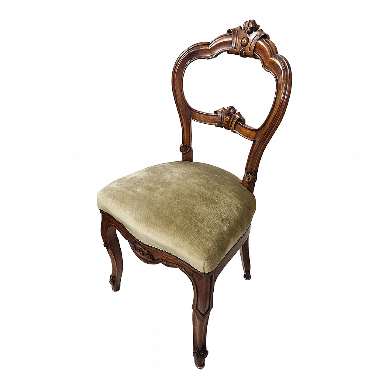 Set of 5 Louis Philippe chairs with green velvet seat, 19th century 6