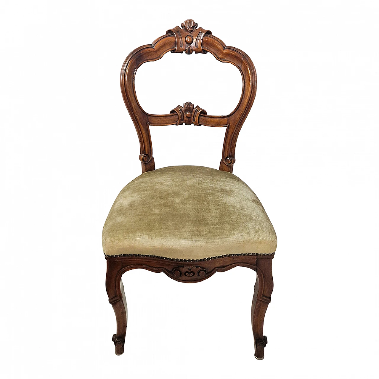 Set of 5 Louis Philippe chairs with green velvet seat, 19th century 7