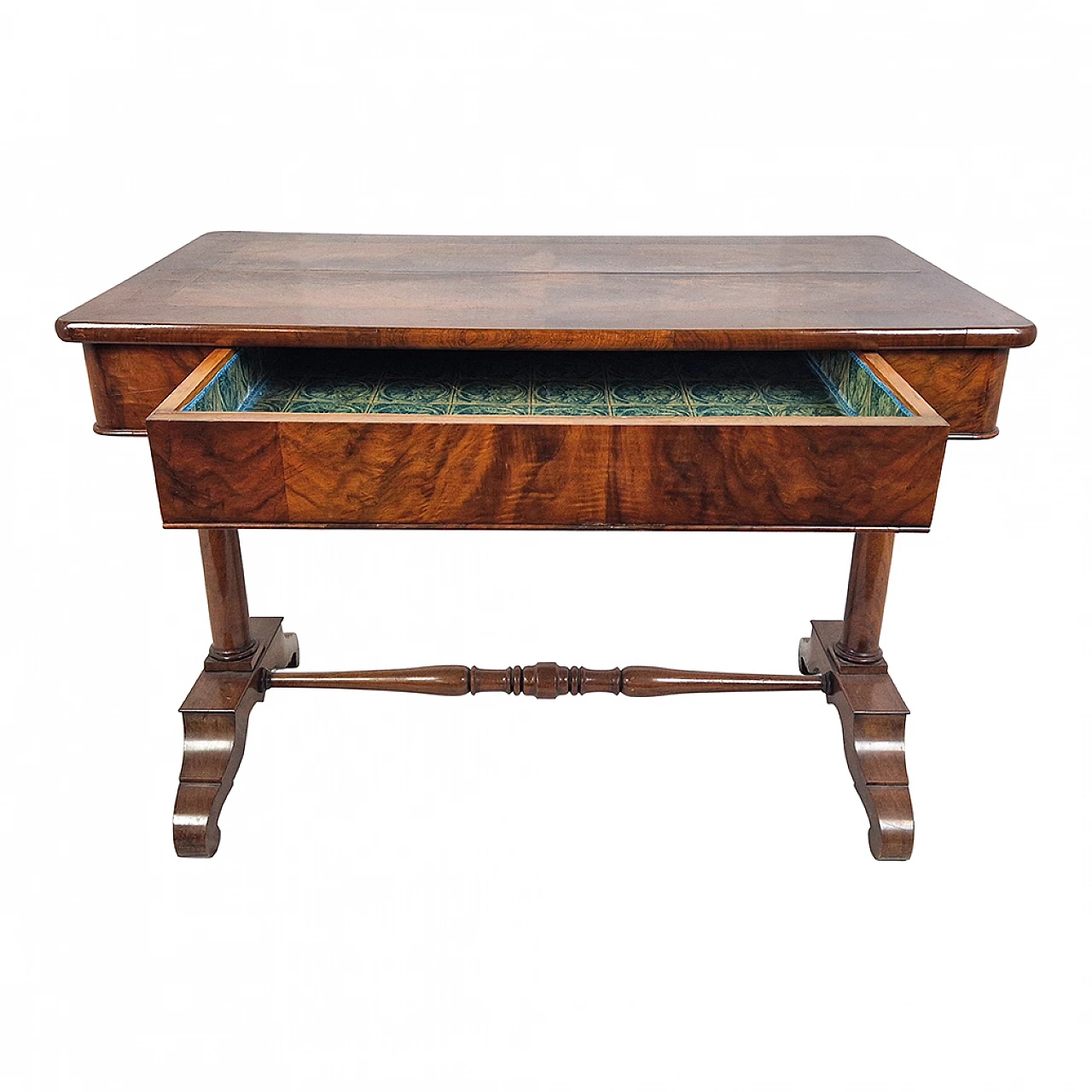 Walnut veneer desk with drawer, 19th century 9