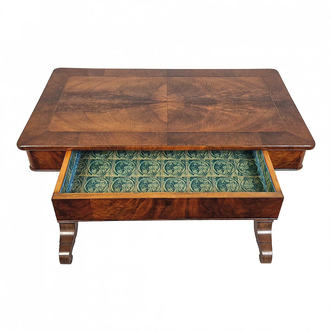 Walnut veneer desk with drawer, 19th century 10