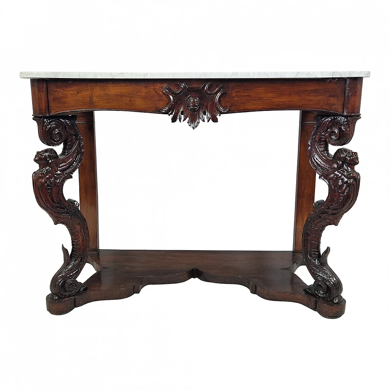 Carved Louis Philippe console in wood and marble, 19th century 2