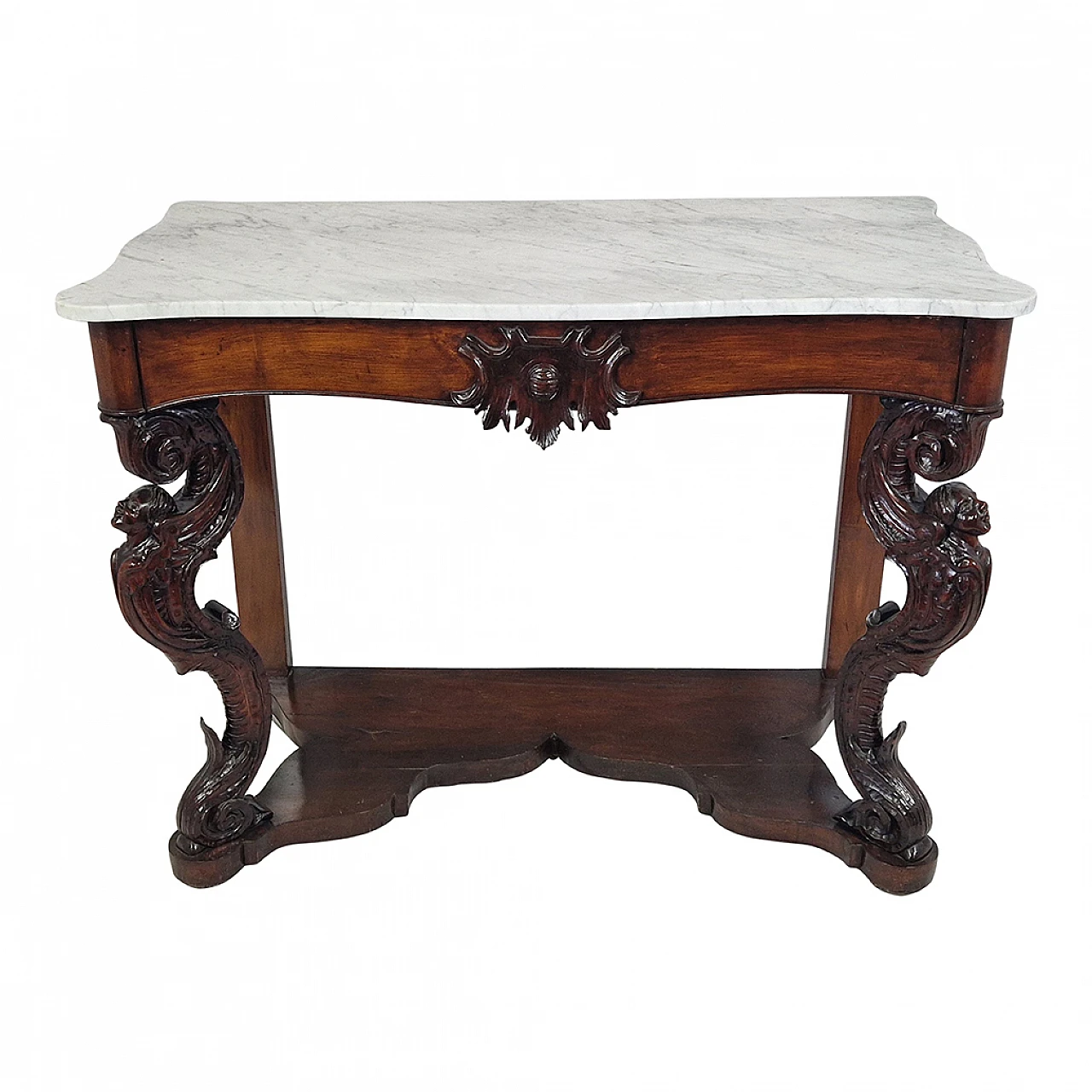 Carved Louis Philippe console in wood and marble, 19th century 3