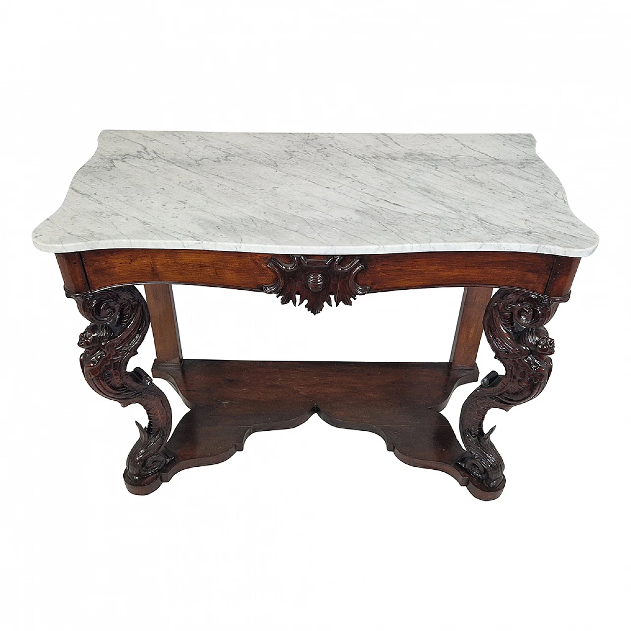 Carved Louis Philippe console in wood and marble, 19th century 4