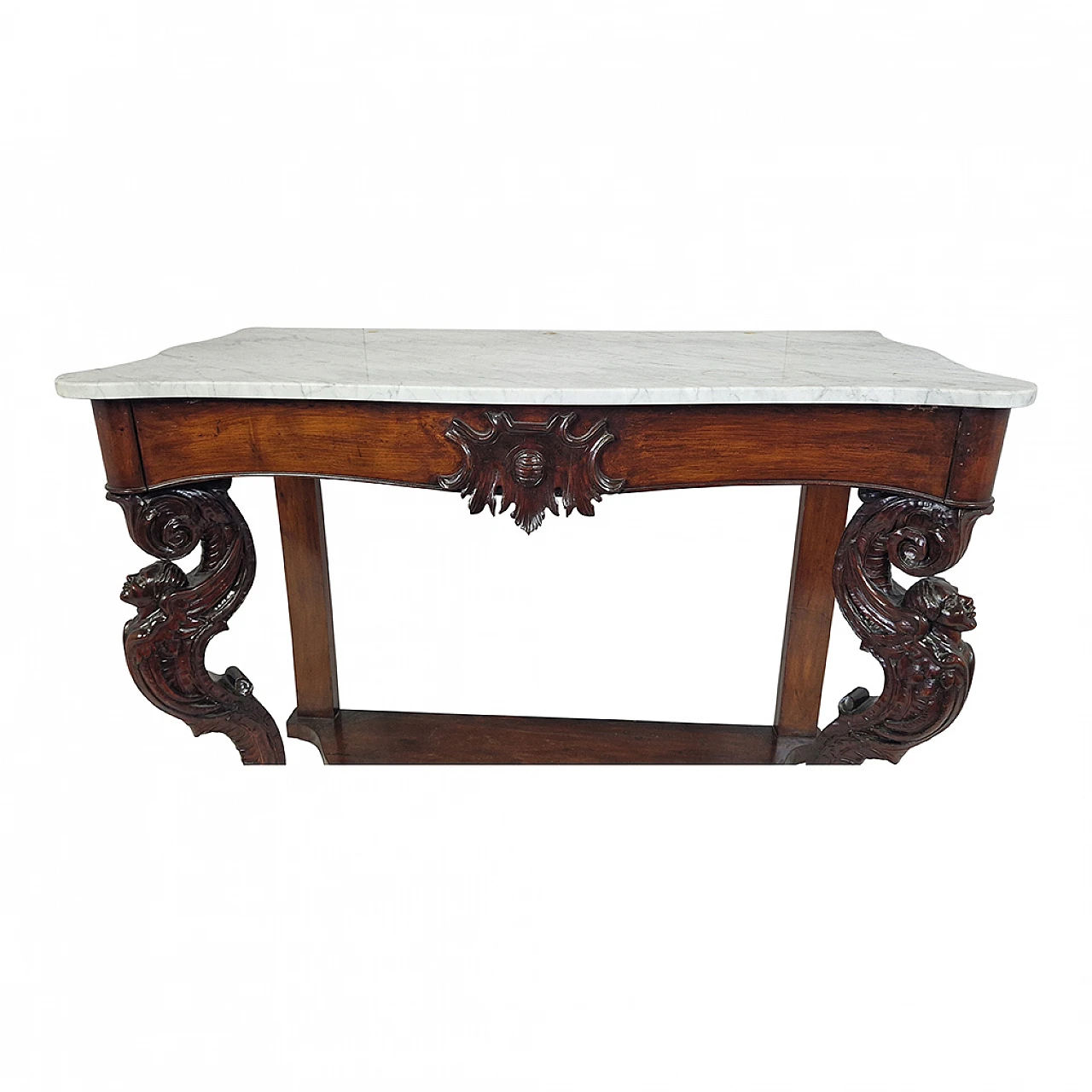 Carved Louis Philippe console in wood and marble, 19th century 5