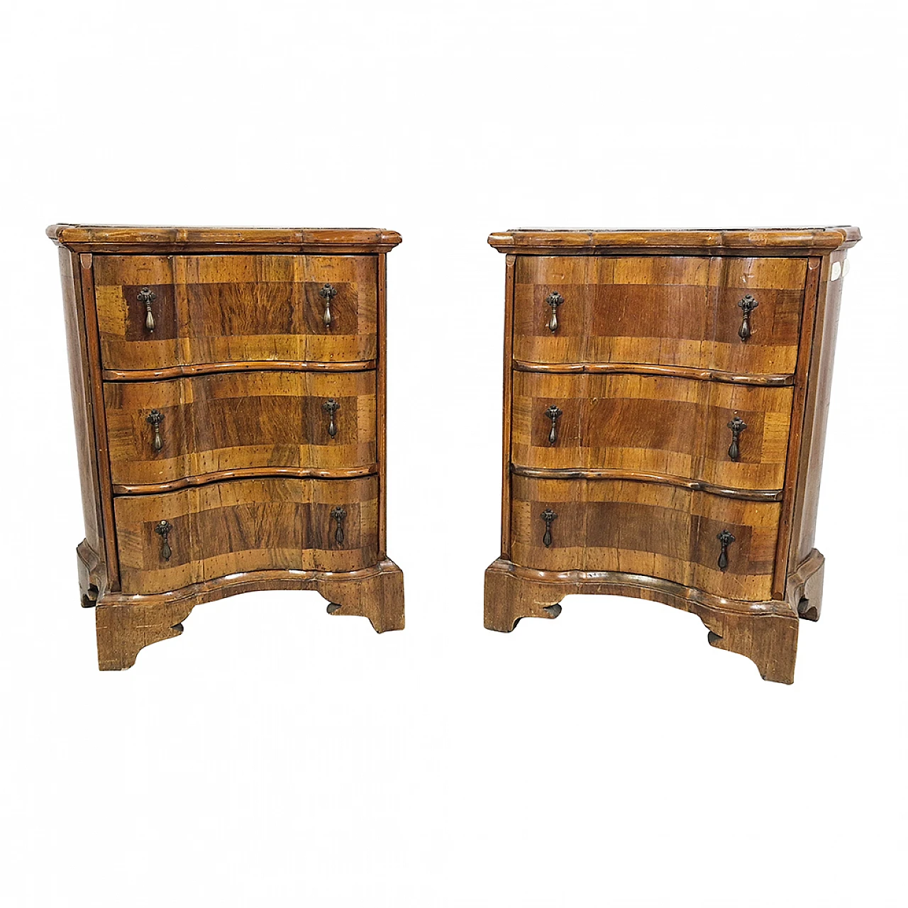 Pair baroque style bedside tables with three drawers, 19th century 1