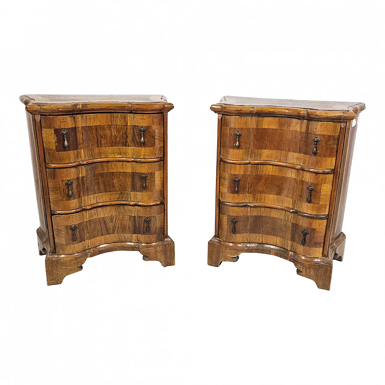 Pair baroque style bedside tables with three drawers, 19th century 2