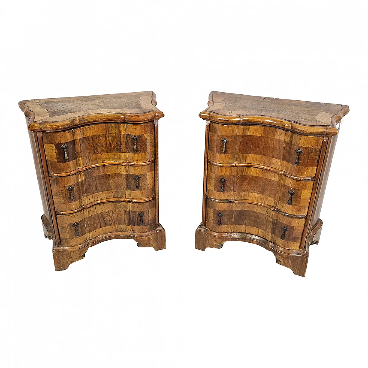 Pair baroque style bedside tables with three drawers, 19th century 3