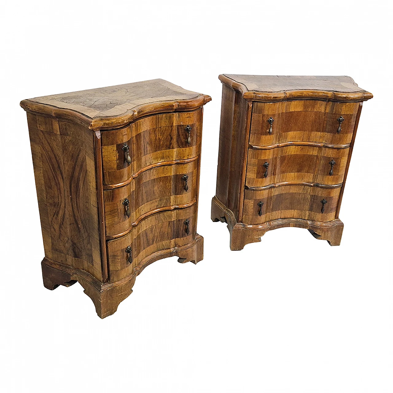 Pair baroque style bedside tables with three drawers, 19th century 6