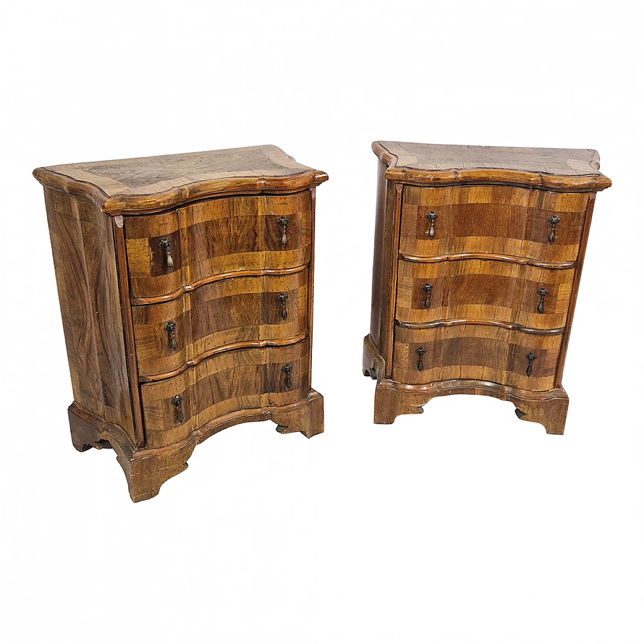 Pair baroque style bedside tables with three drawers, 19th century 7