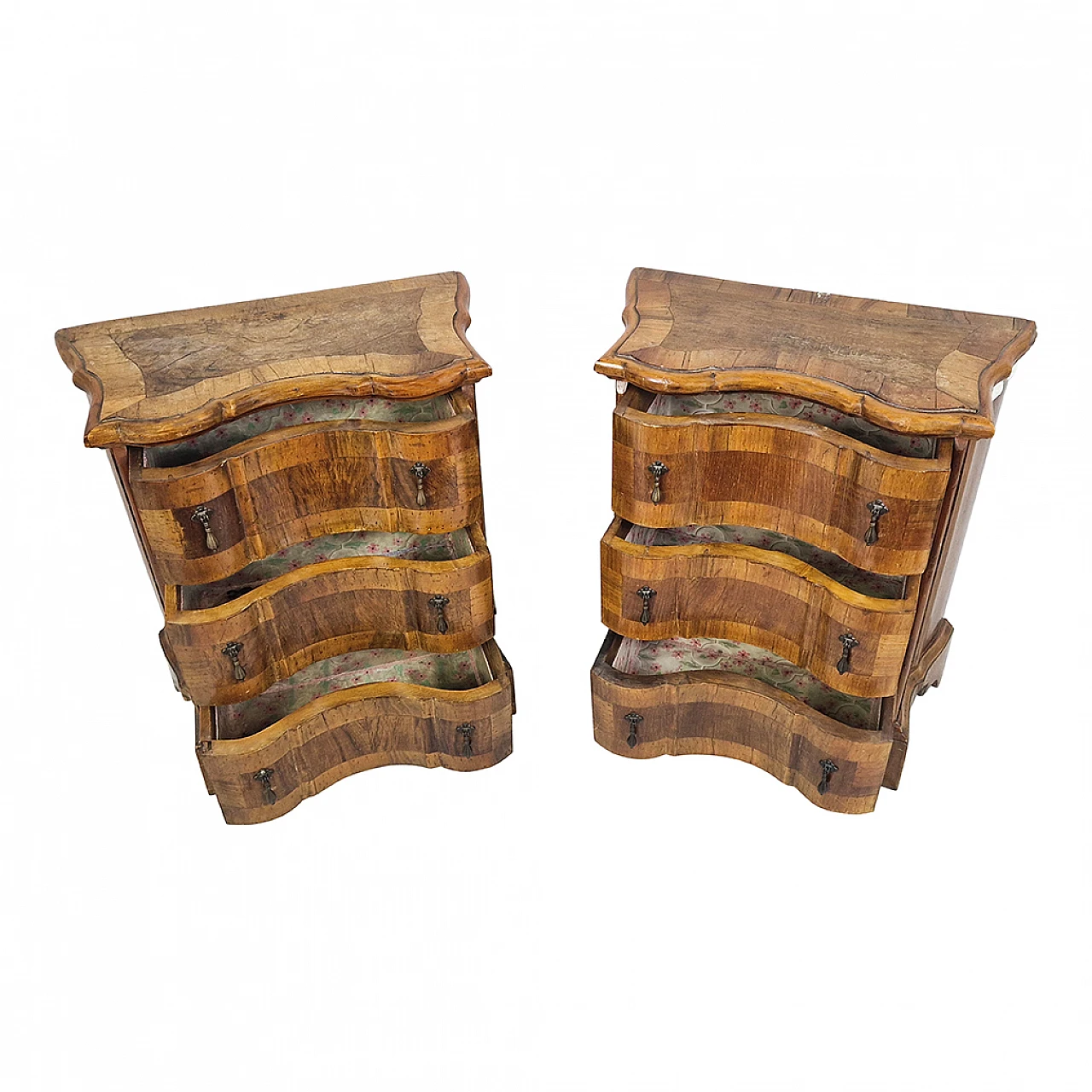 Pair baroque style bedside tables with three drawers, 19th century 8