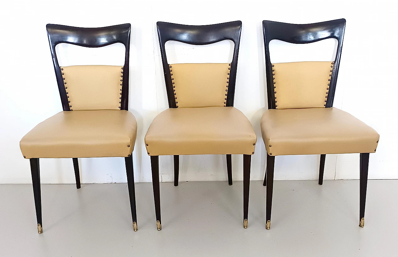 6 Beige skai dining chairs by Melchiorre Bega, 1950s 6