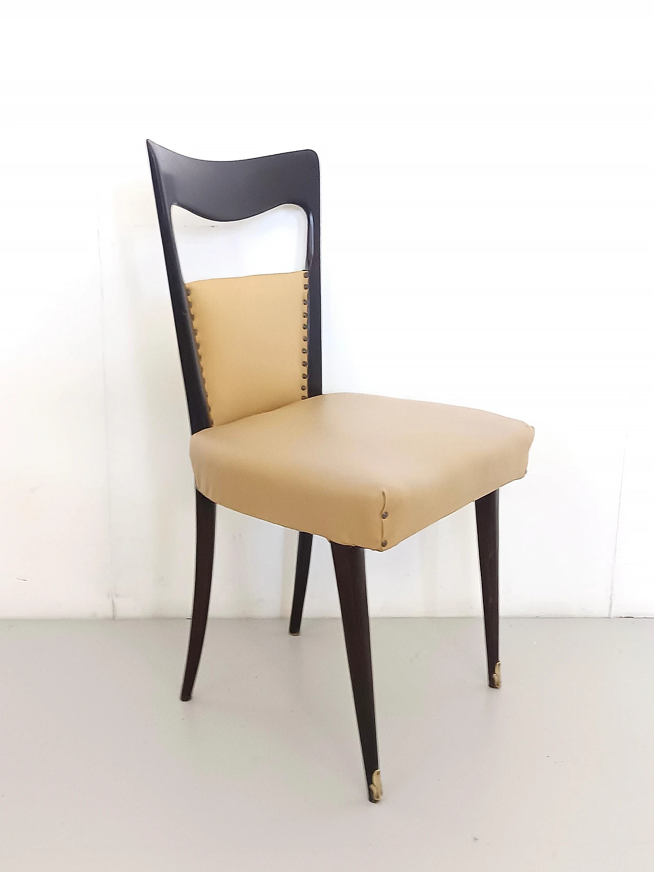 6 Beige skai dining chairs by Melchiorre Bega, 1950s 7