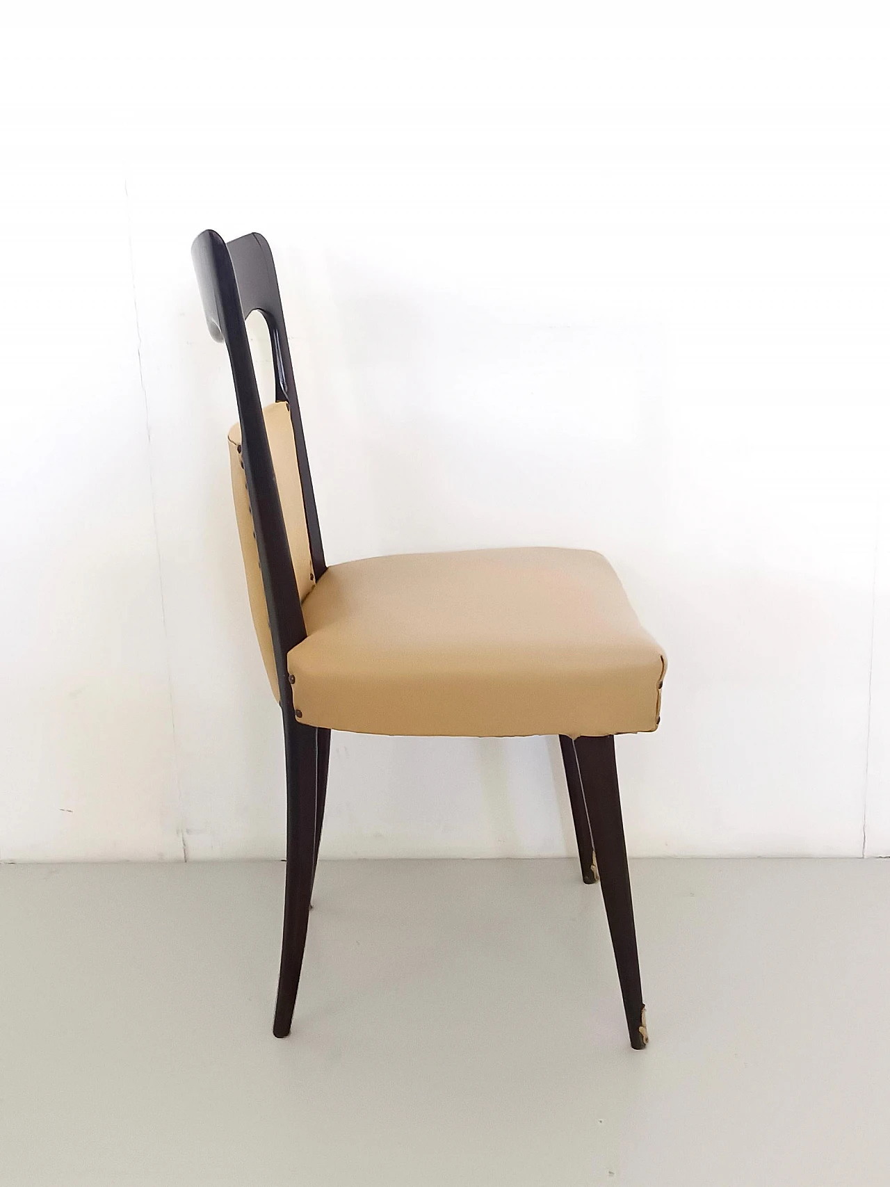 6 Beige skai dining chairs by Melchiorre Bega, 1950s 8