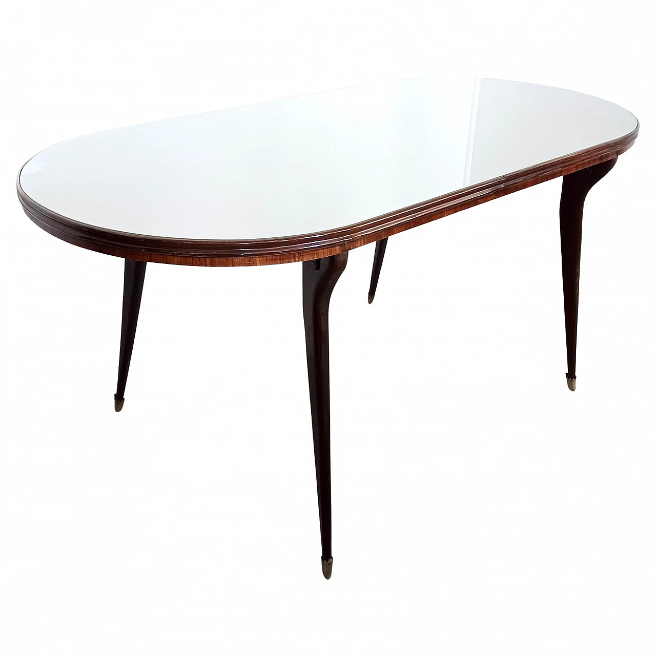 Wooden dining table with oval glass top, 1950s 1