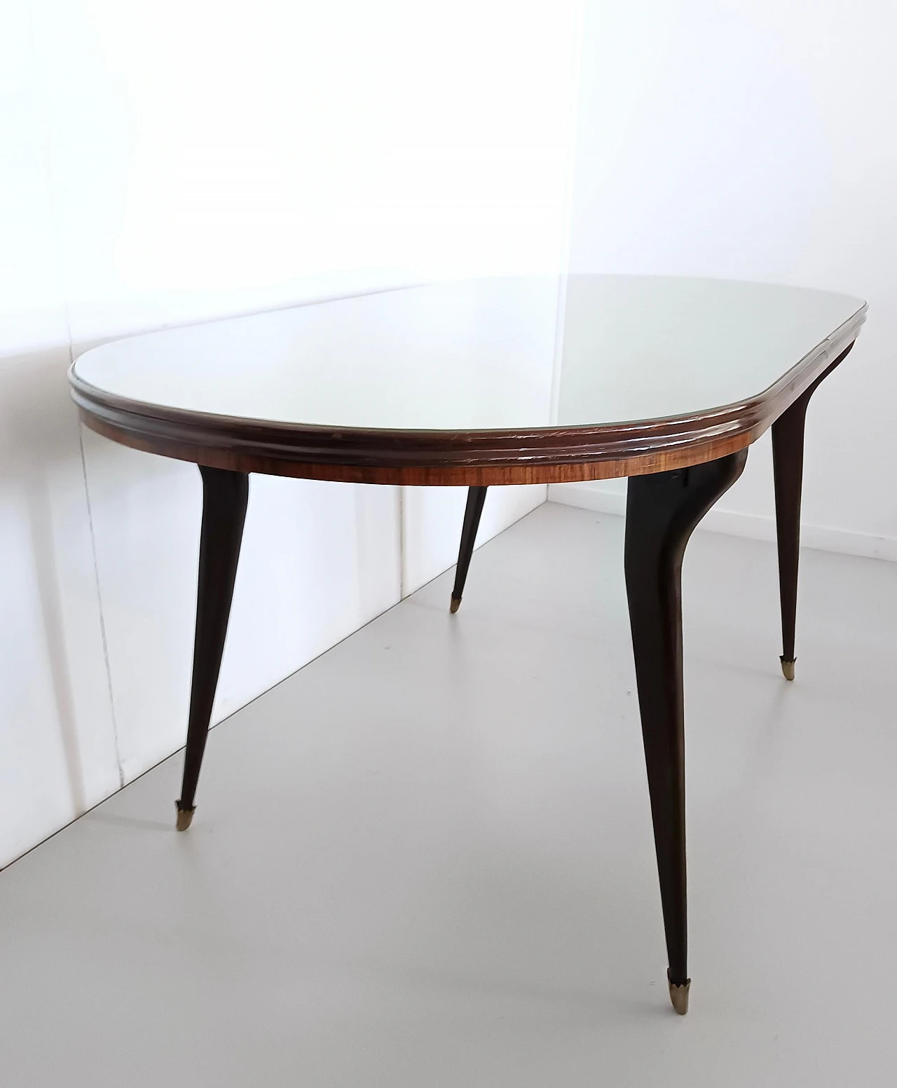 Wooden dining table with oval glass top, 1950s 3