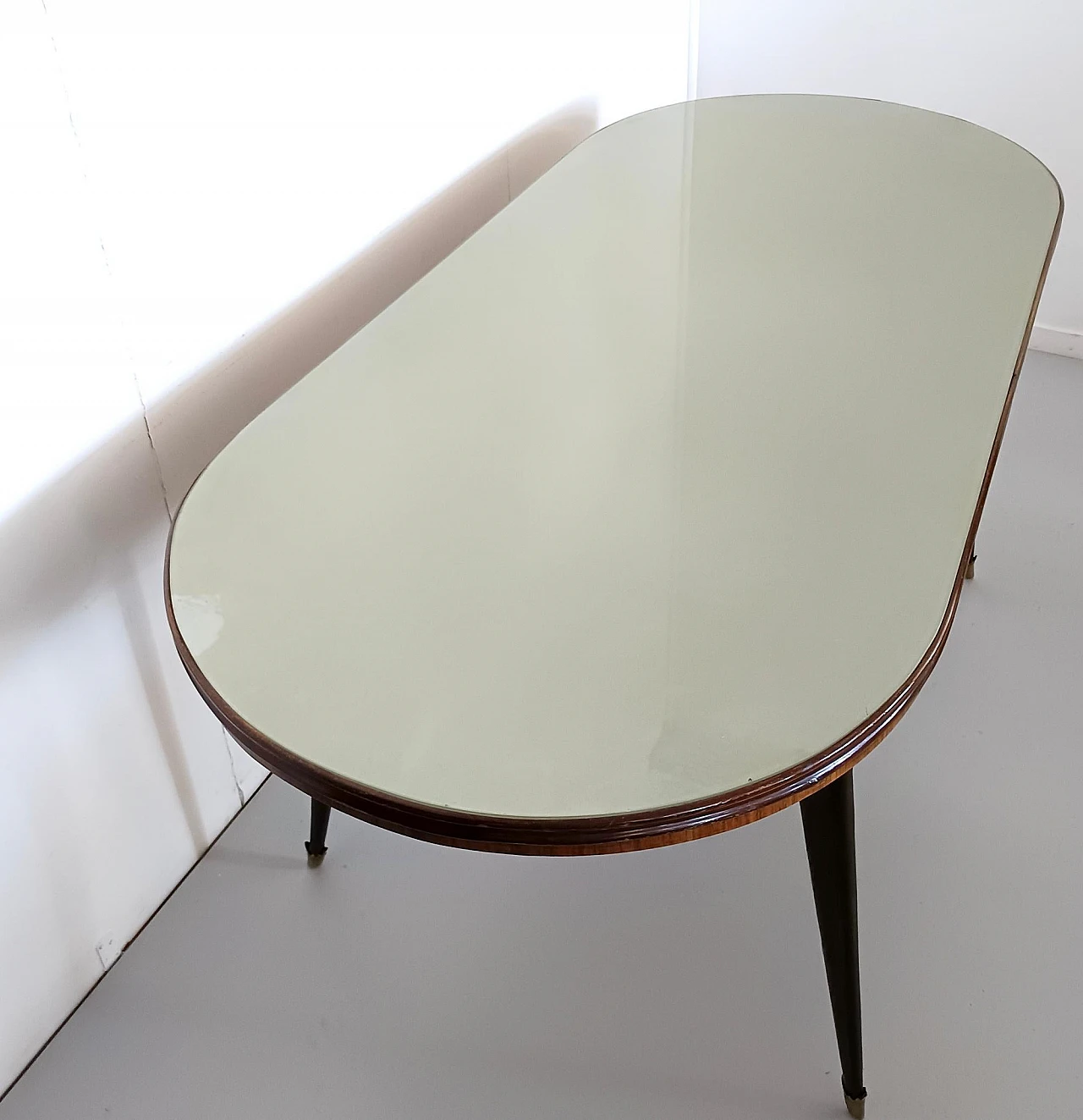 Wooden dining table with oval glass top, 1950s 4