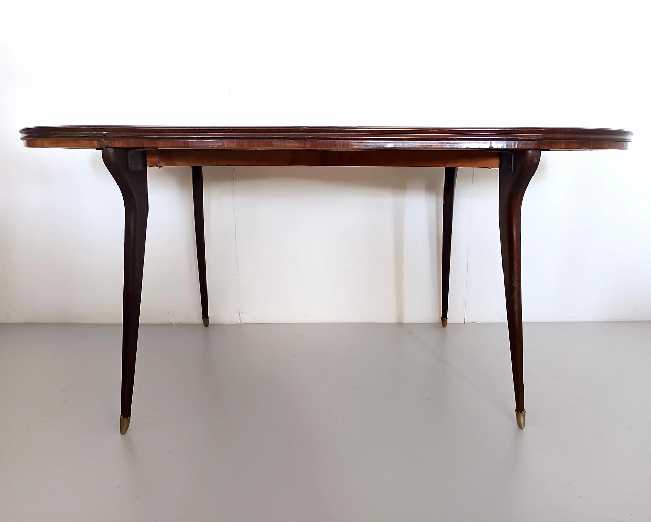 Wooden dining table with oval glass top, 1950s 5