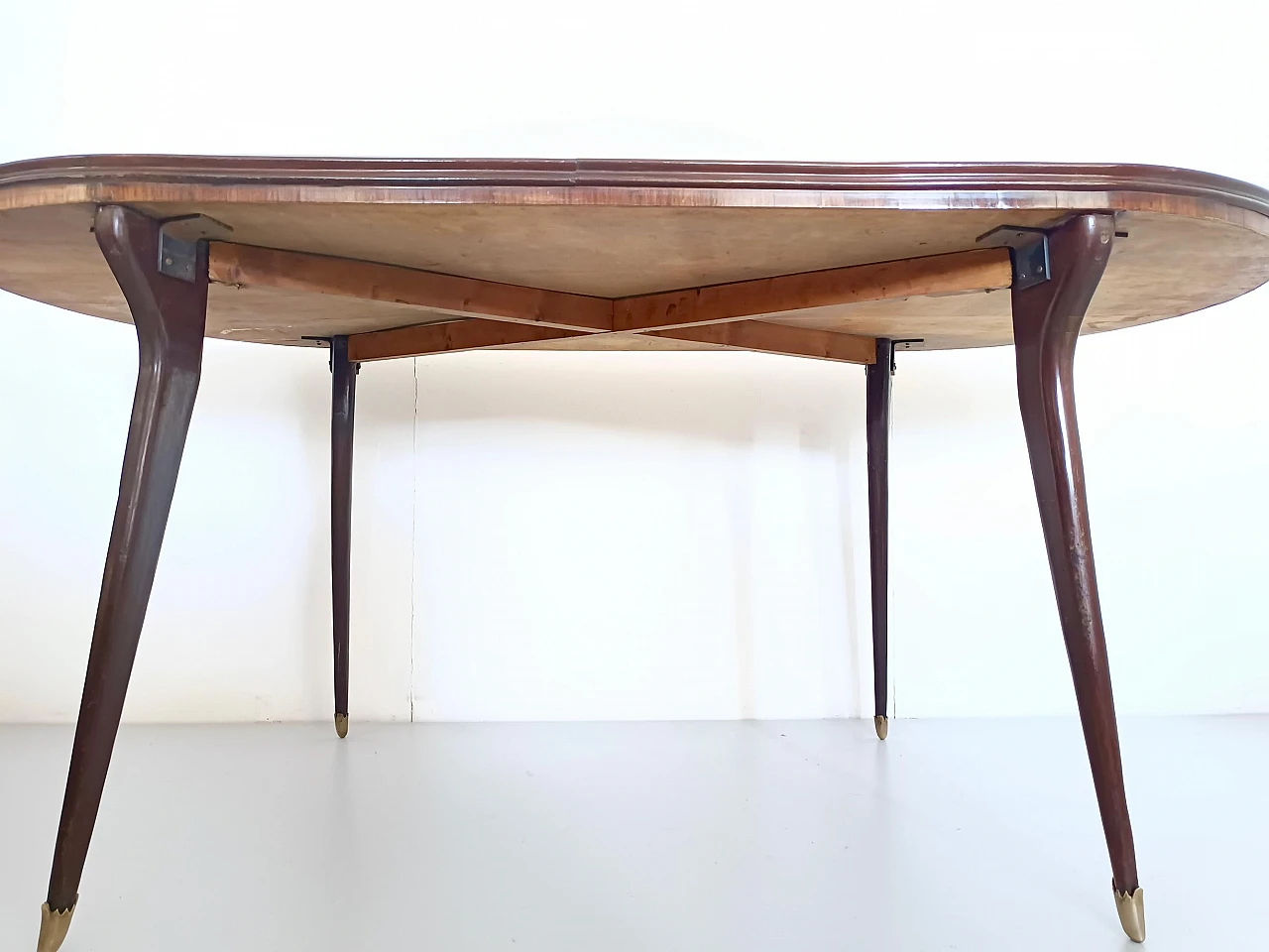 Wooden dining table with oval glass top, 1950s 6