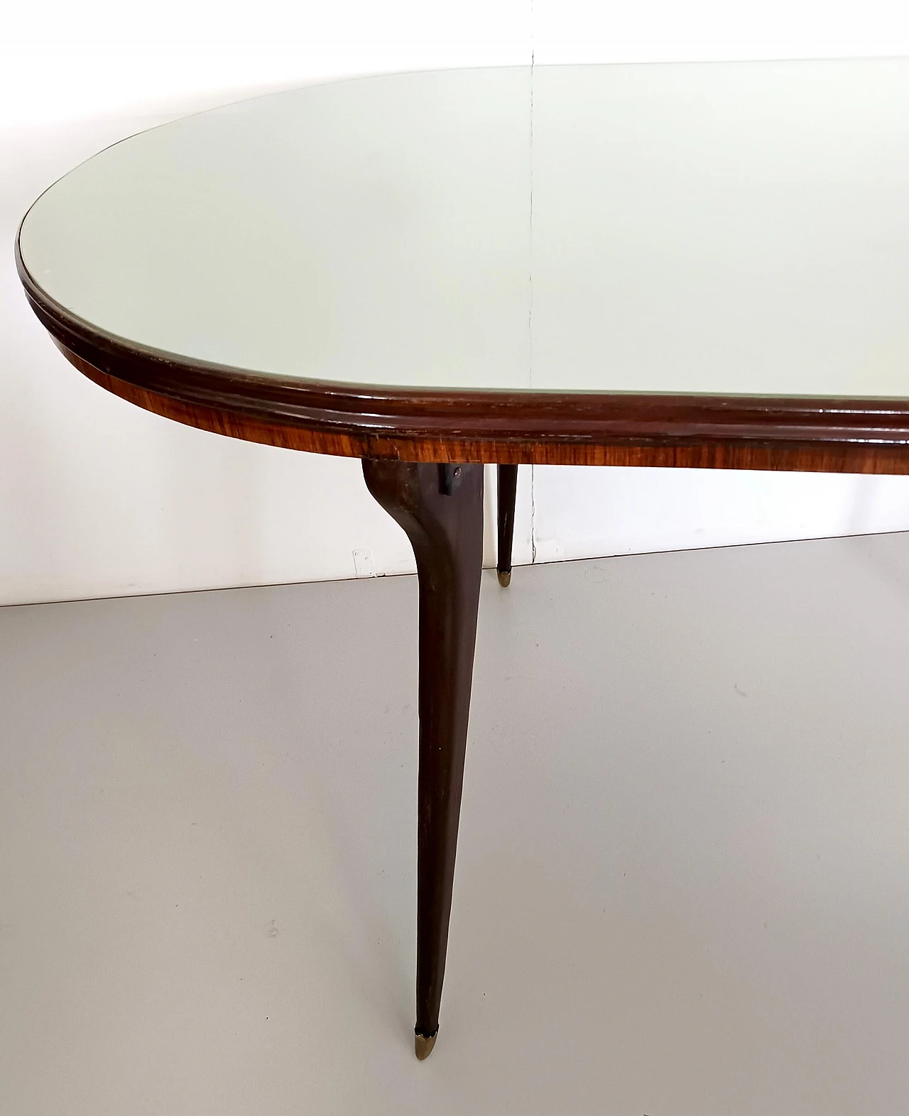 Wooden dining table with oval glass top, 1950s 7