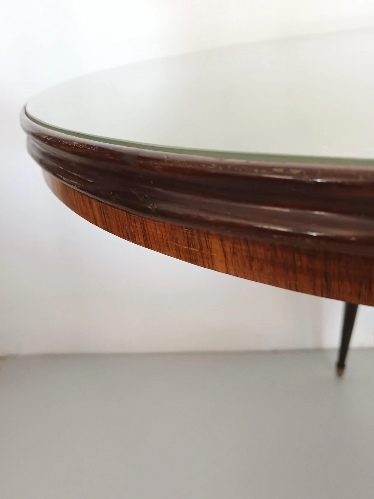 Wooden dining table with oval glass top, 1950s 9