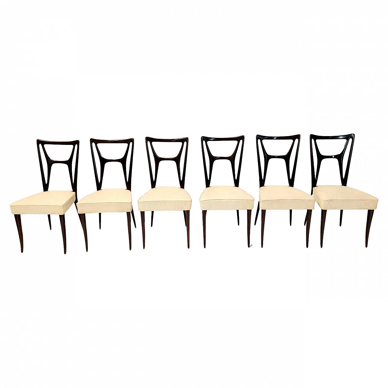 6 Beech dining chairs with Ivory Skai upholstery, 1950s 1