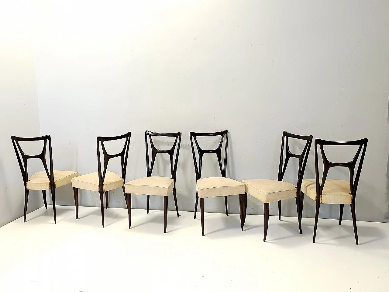 6 Beech dining chairs with Ivory Skai upholstery, 1950s 3