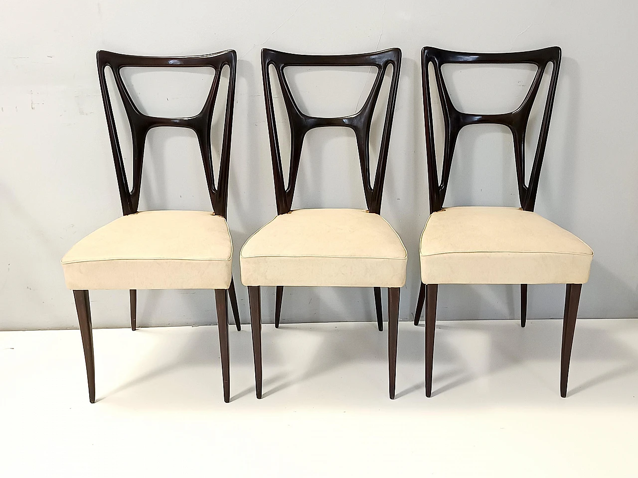 6 Beech dining chairs with Ivory Skai upholstery, 1950s 4