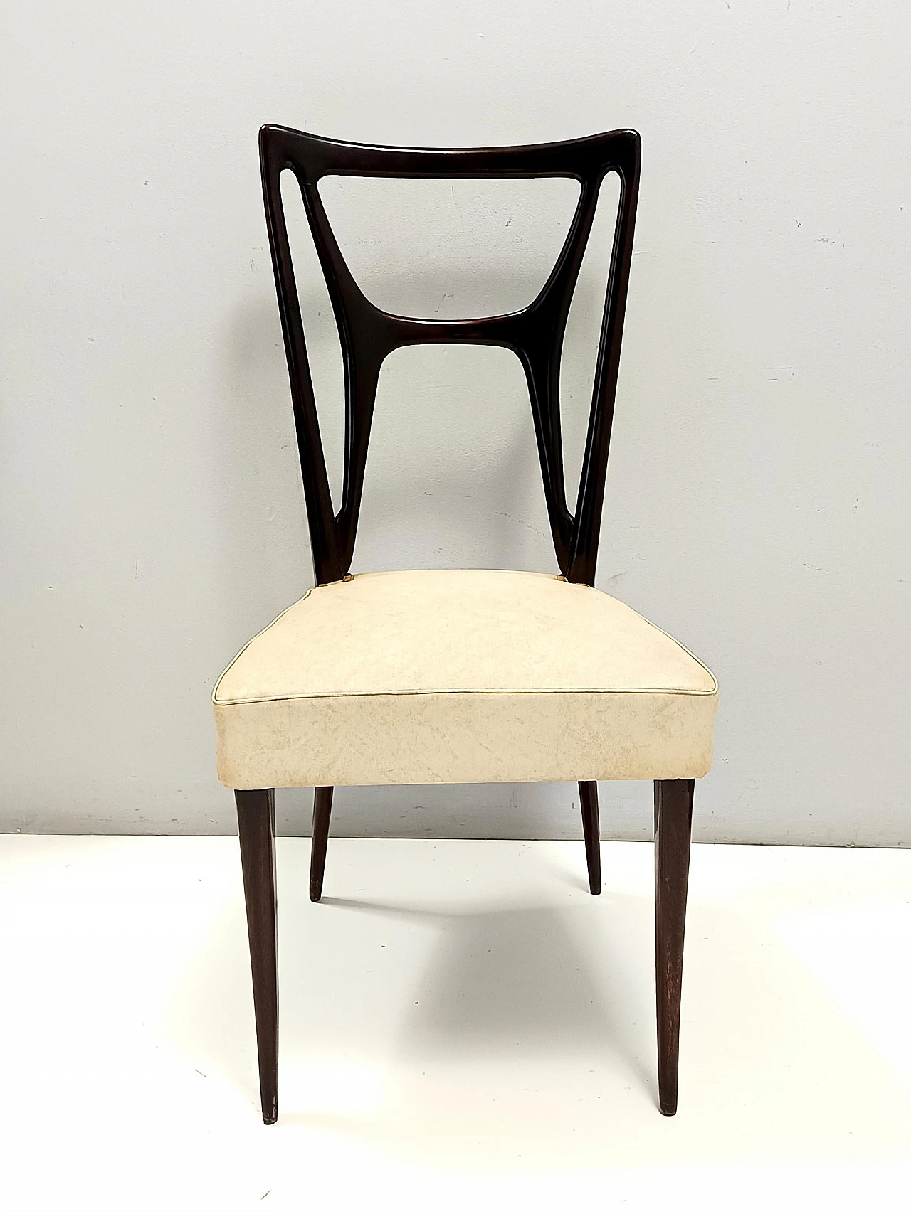 6 Beech dining chairs with Ivory Skai upholstery, 1950s 5