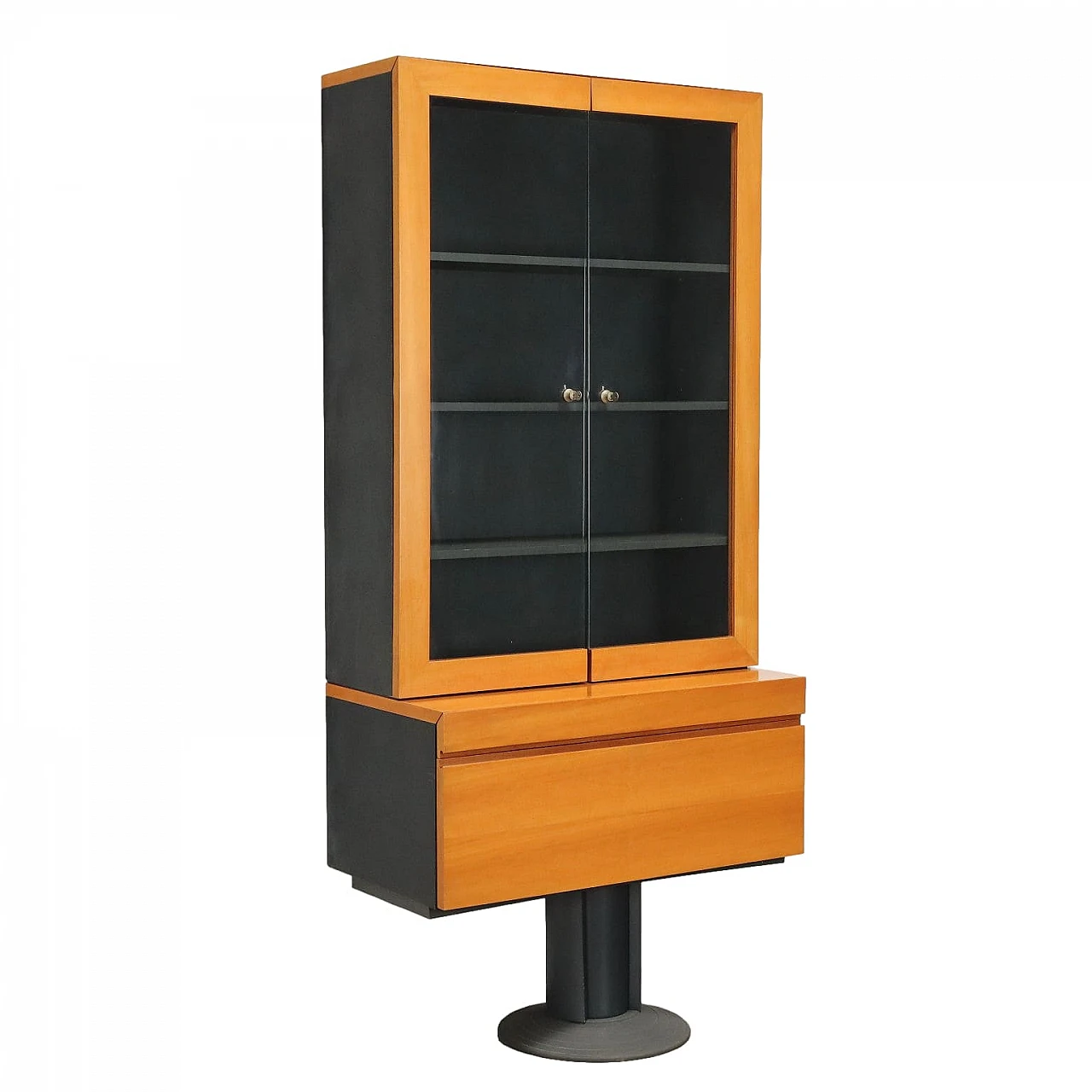 Tanganyika walnut veneered showcase with metal base, 1980s 1