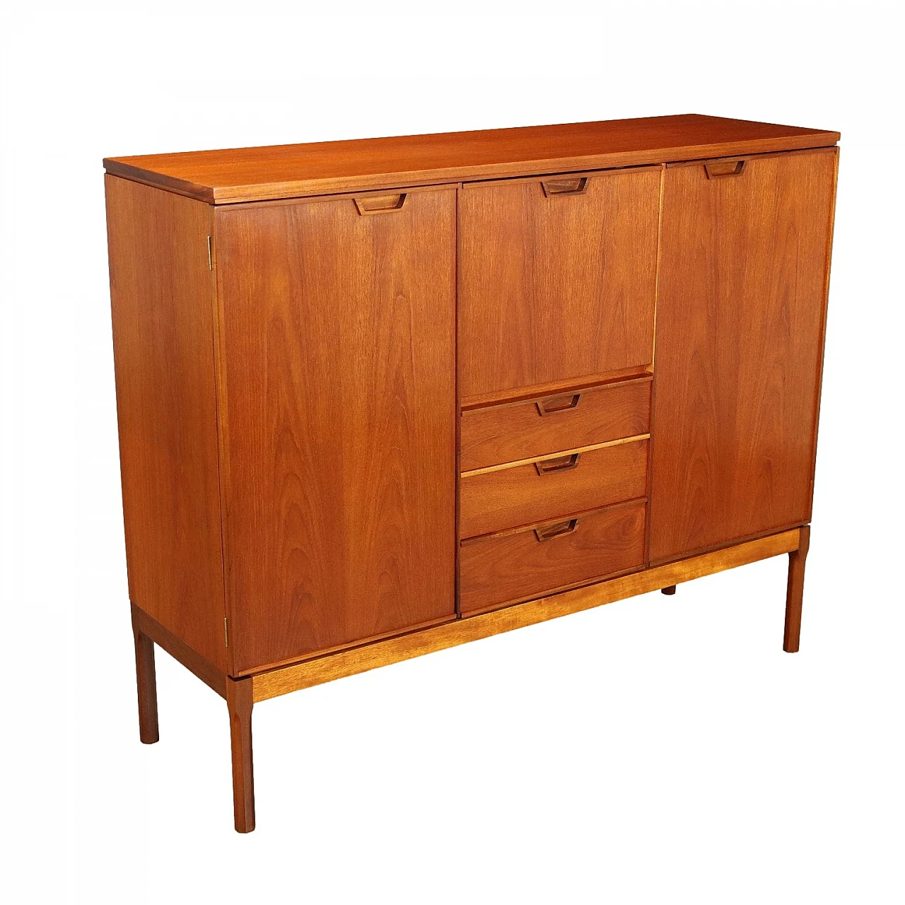 Credenza con vano bar in teak e legno massello di Wrighton, anni '60 1