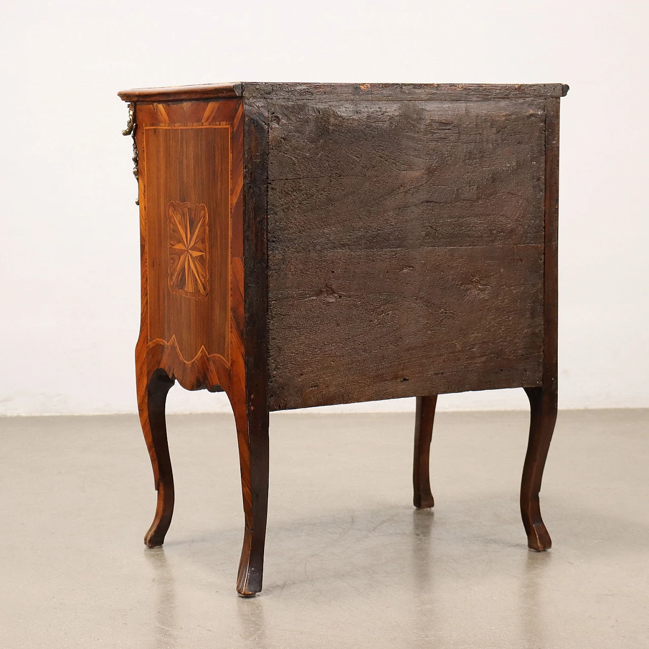 Baroque walnut, cherry and maple panelled bedside table, 18th century 9