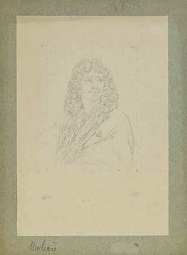 Karl Hanny, Portrait of Molière, Drawing 19th century