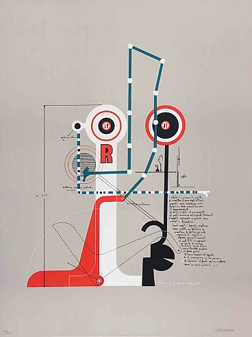 Mario Persico, Study for Two Communicating Signals, Lithograph 1960s-1970s