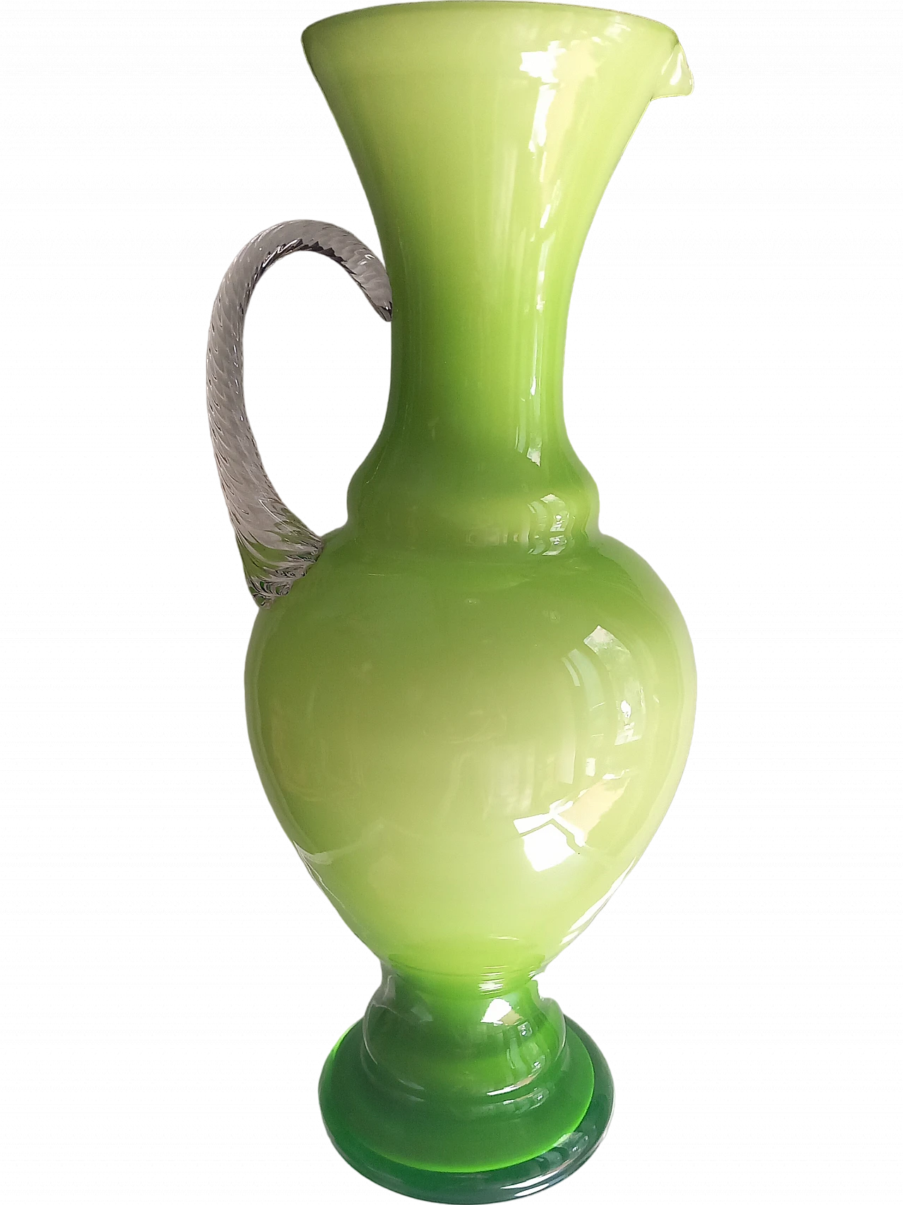 Green opaline glass jug, 1970s 7