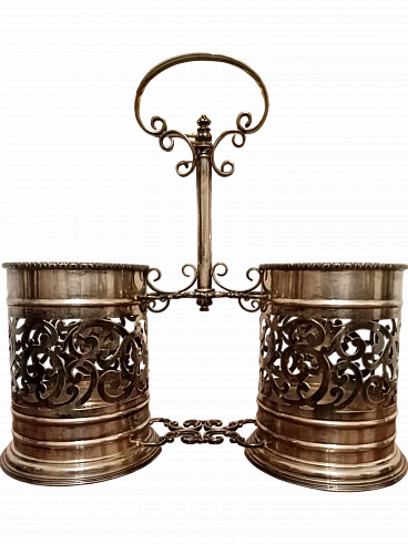 800 century silver bottle rack with two baskets, 1950s