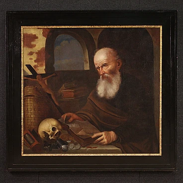 Saint Jerome in his study, large Flemish painting, 17th century