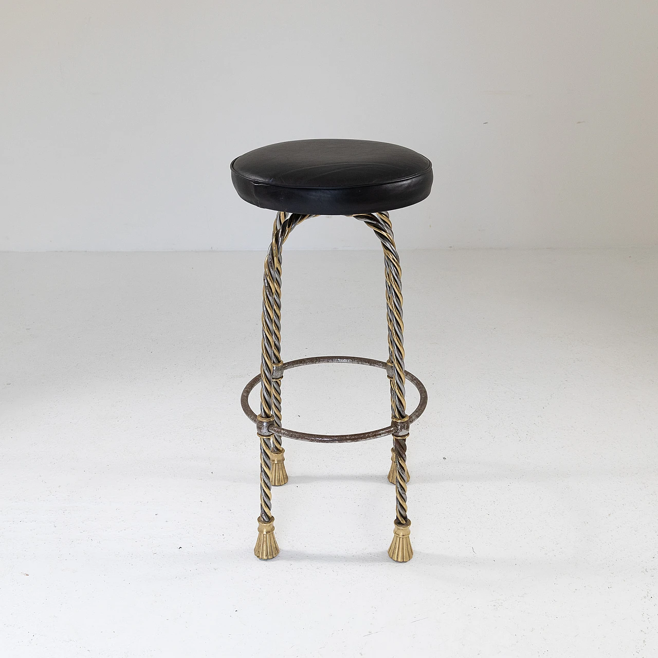 Chromium-plated and gilded metal stool, 1970s 1