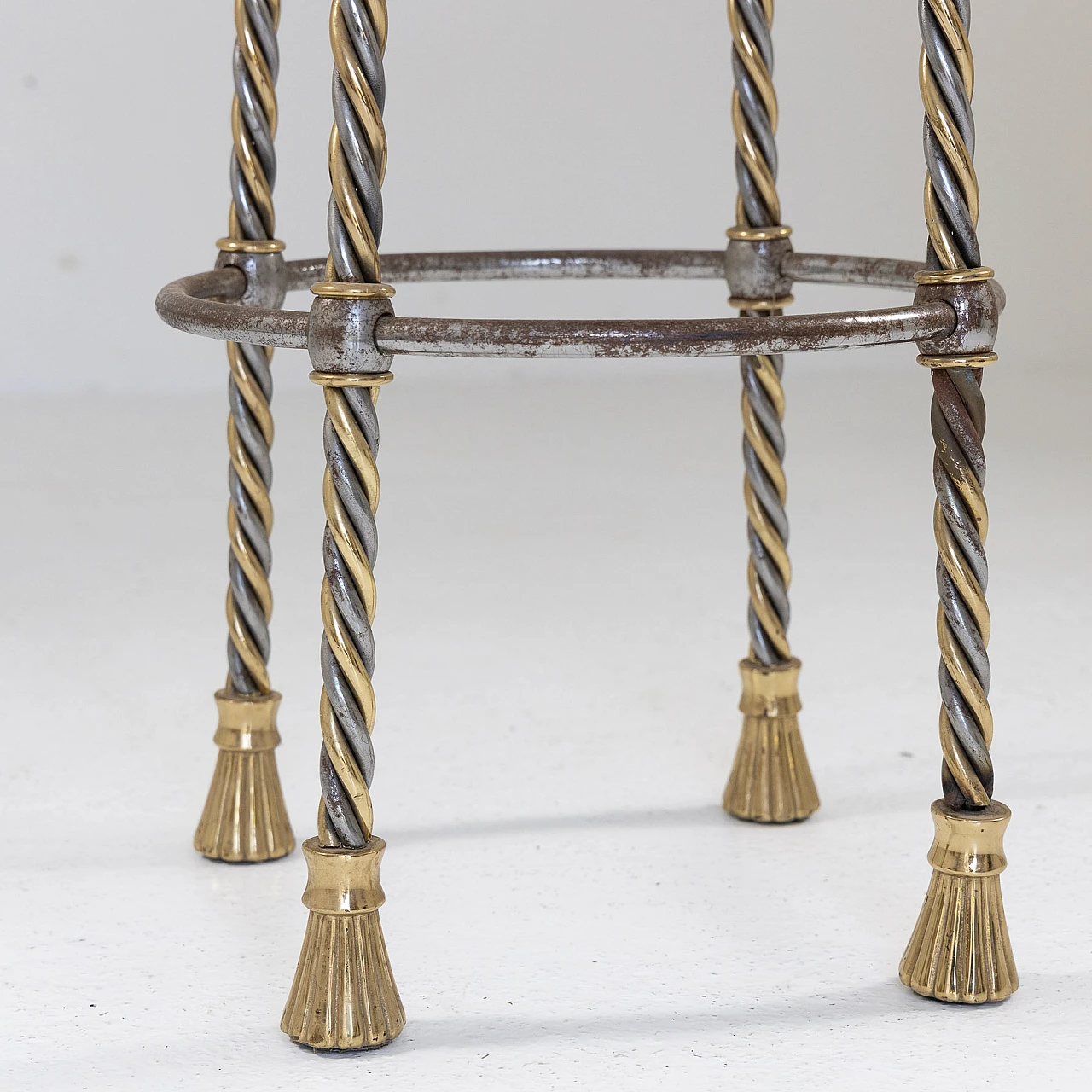 Chromium-plated and gilded metal stool, 1970s 3