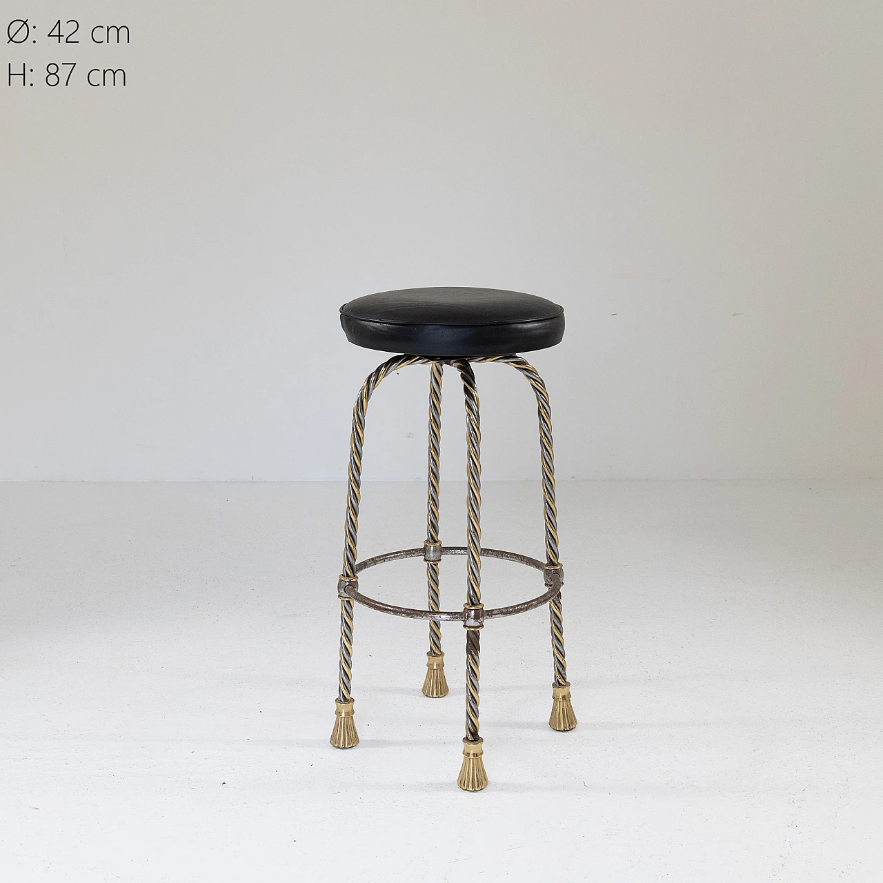 Chromium-plated and gilded metal stool, 1970s 4