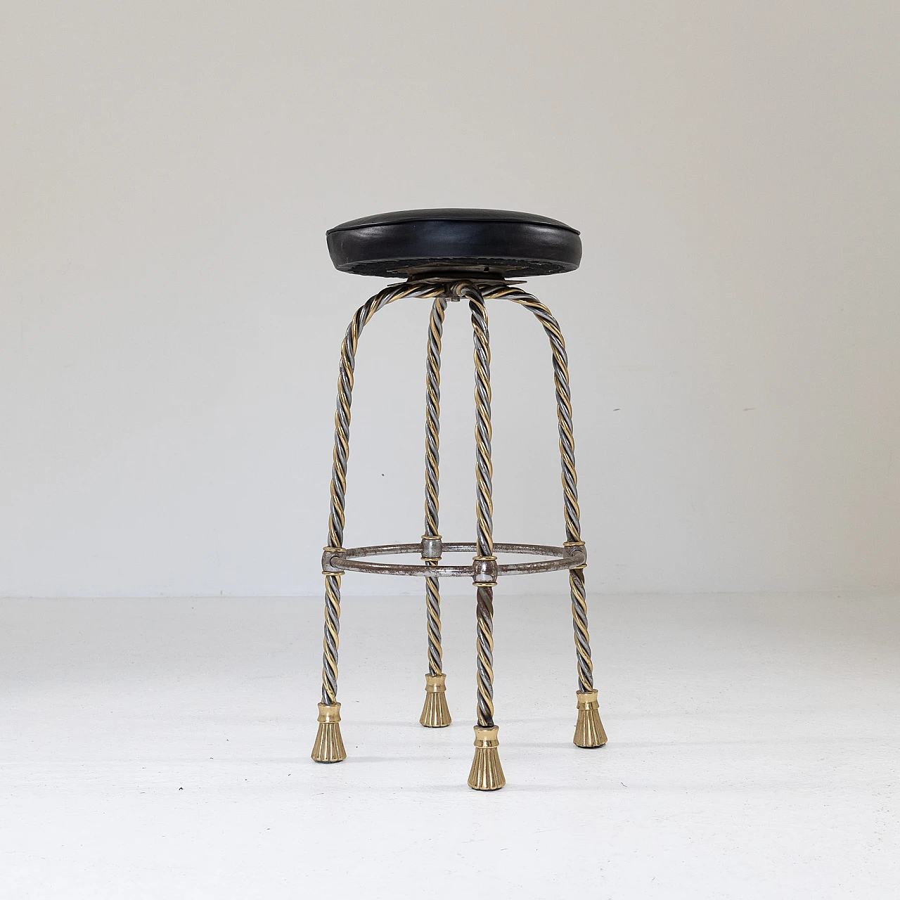 Chromium-plated and gilded metal stool, 1970s 5