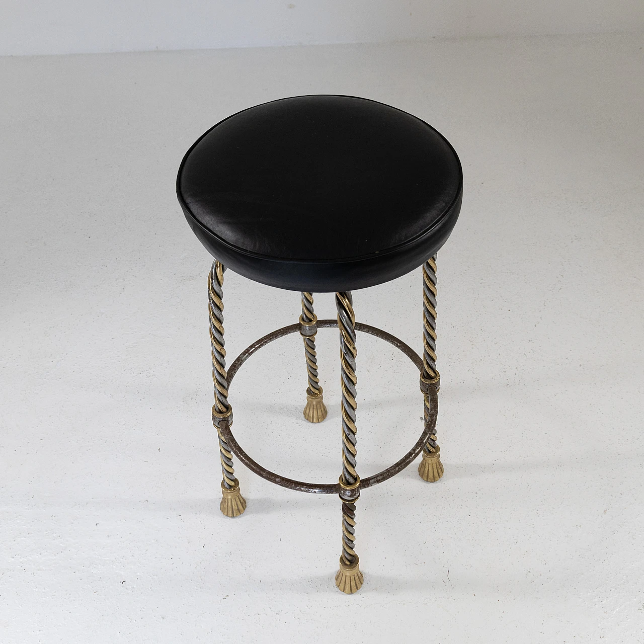 Chromium-plated and gilded metal stool, 1970s 7