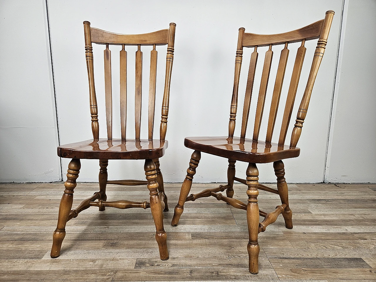 Pair of rustic wooden chairs, 80s 3