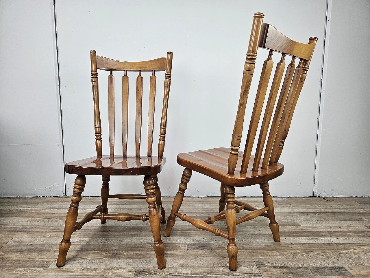 Pair of rustic wooden chairs, 80s 4