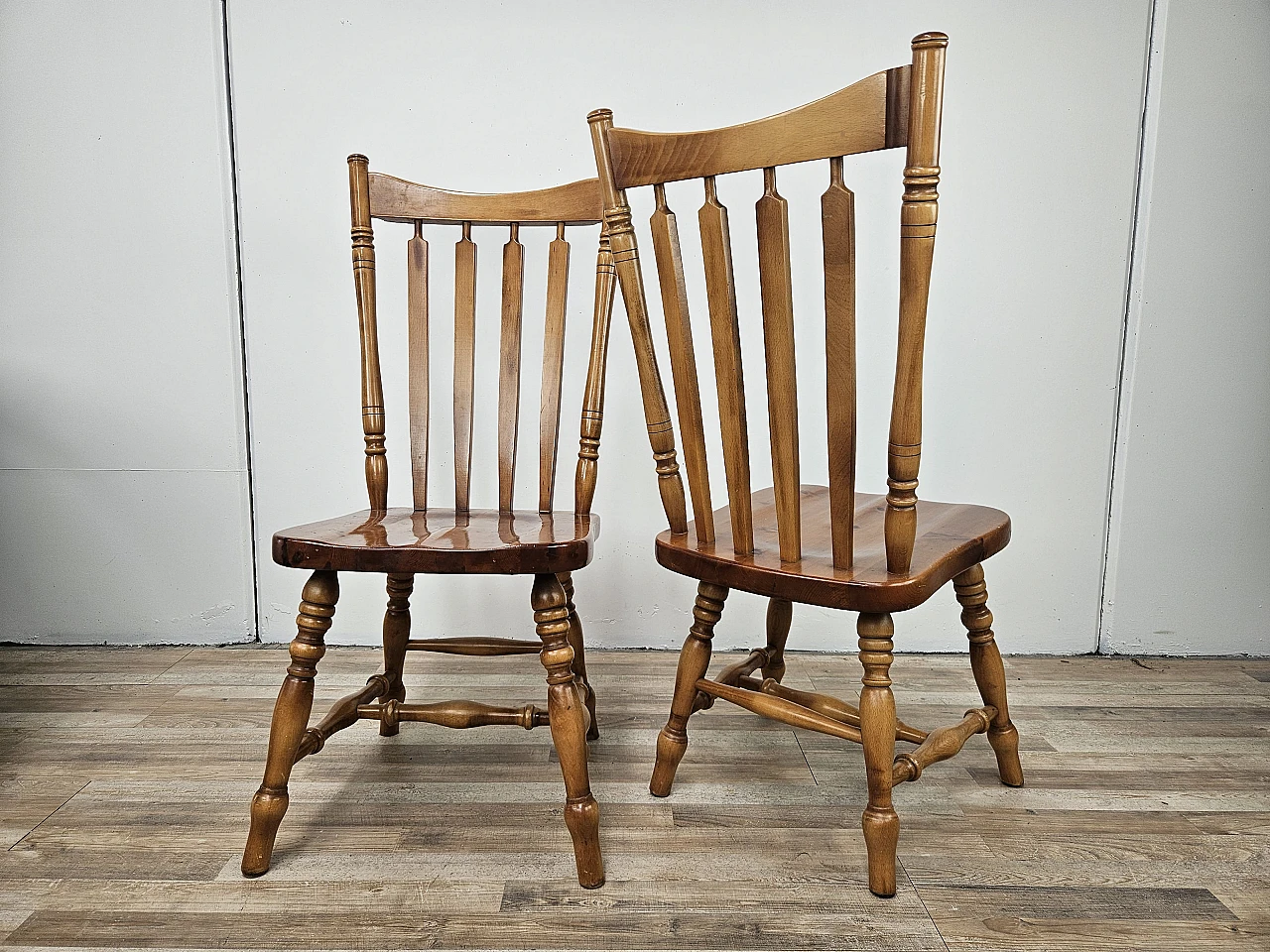 Pair of rustic wooden chairs, 80s 5