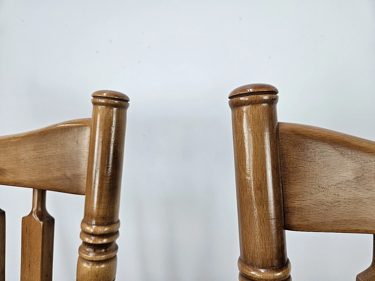 Pair of rustic wooden chairs, 80s 7